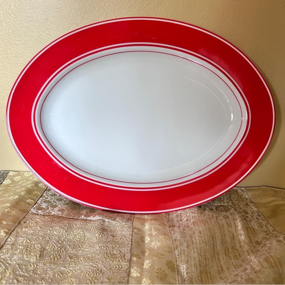 Fitz and Floyd Rondelet Rouge Red & White 14” Oval Serving Platter